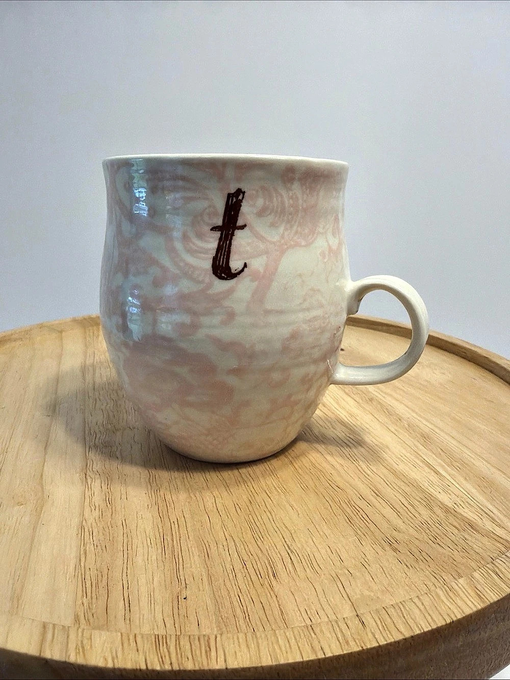 Anthropologie Homegrown Initial “t”Letter Monogram Pink Floral Coffee Mug